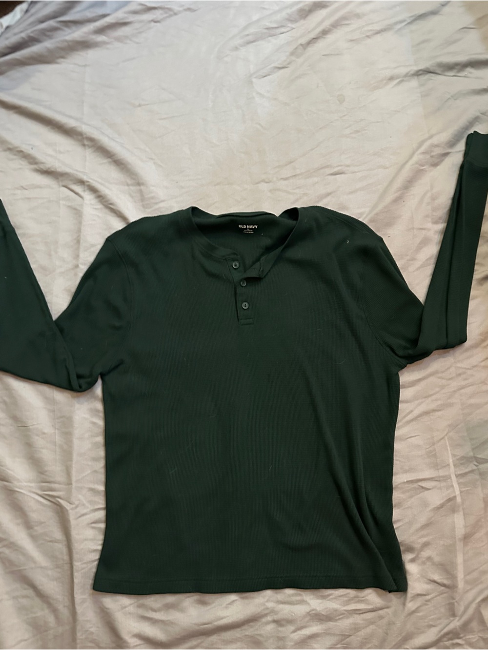 Old Navy Dark Green Ribbed Long Sleeve Henley Top